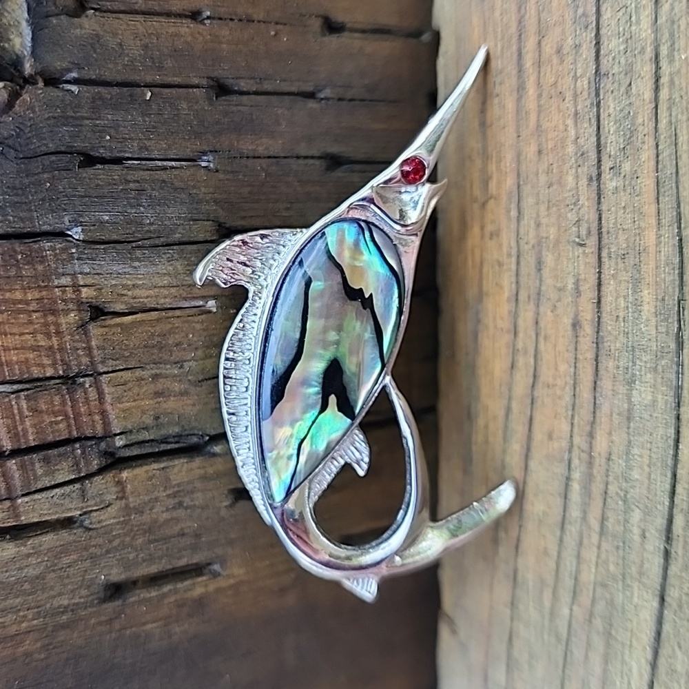 Vintage Ariki Paua Shell sword fish brooch